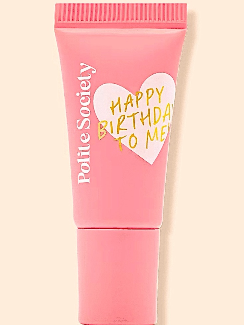 Polite Society Birthday Frosting Happy Pout Glossy Lip Balm Tube Golden Pink NIB